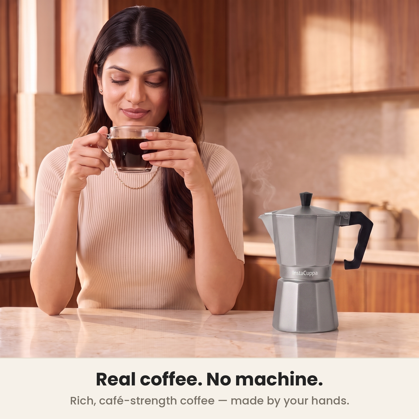 InstaCuppa Aluminium Moka Pot - Silver - rich cafe-strength coffee in the cup · 300 ml · 6 cup
