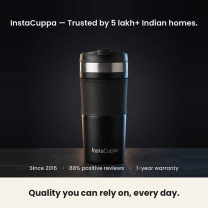 InstaCuppa French Press Travel Mug trusted by 5 lakh plus Indian homes since 2016 with 1-year warranty