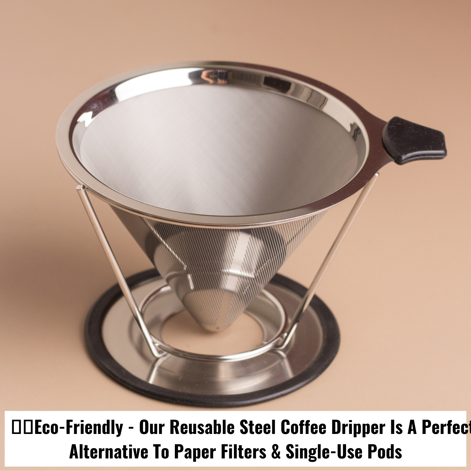 InstaCuppa Pour Over Coffee Dripper Stainless Steel Slow Drip Coffee Filter Metal Cone Paperless Reusable Single Coffee Maker 1-2 Cup Drip Brew Coffee with Double Mesh Liner
