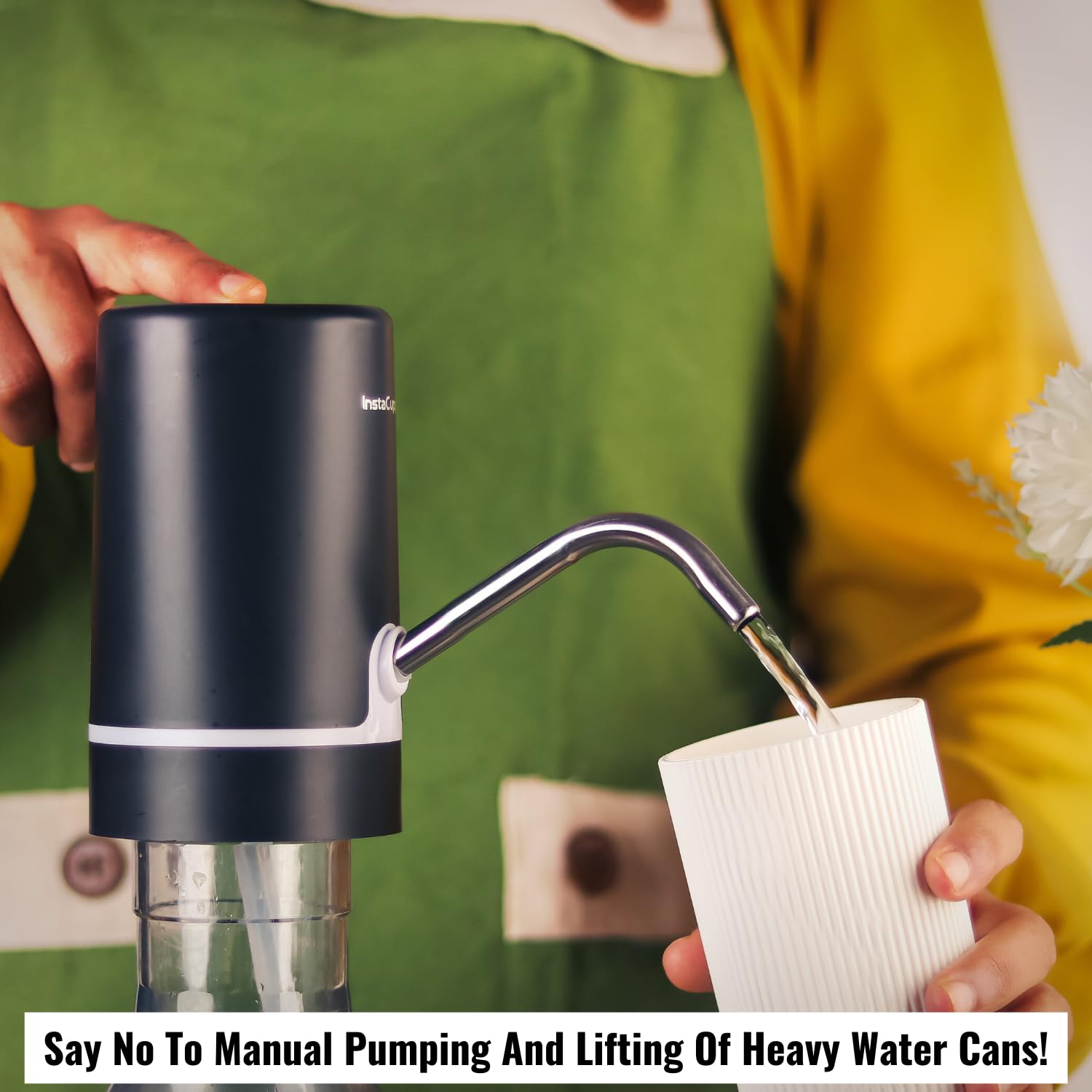 InstaCuppa Automatic Water Dispenser for 20 Liter Cans, Child Lock,USB Rechargeable Pump, Stainless Steel Water Outlet, LED Display, Portable Water Pump for Home, Office, Camping