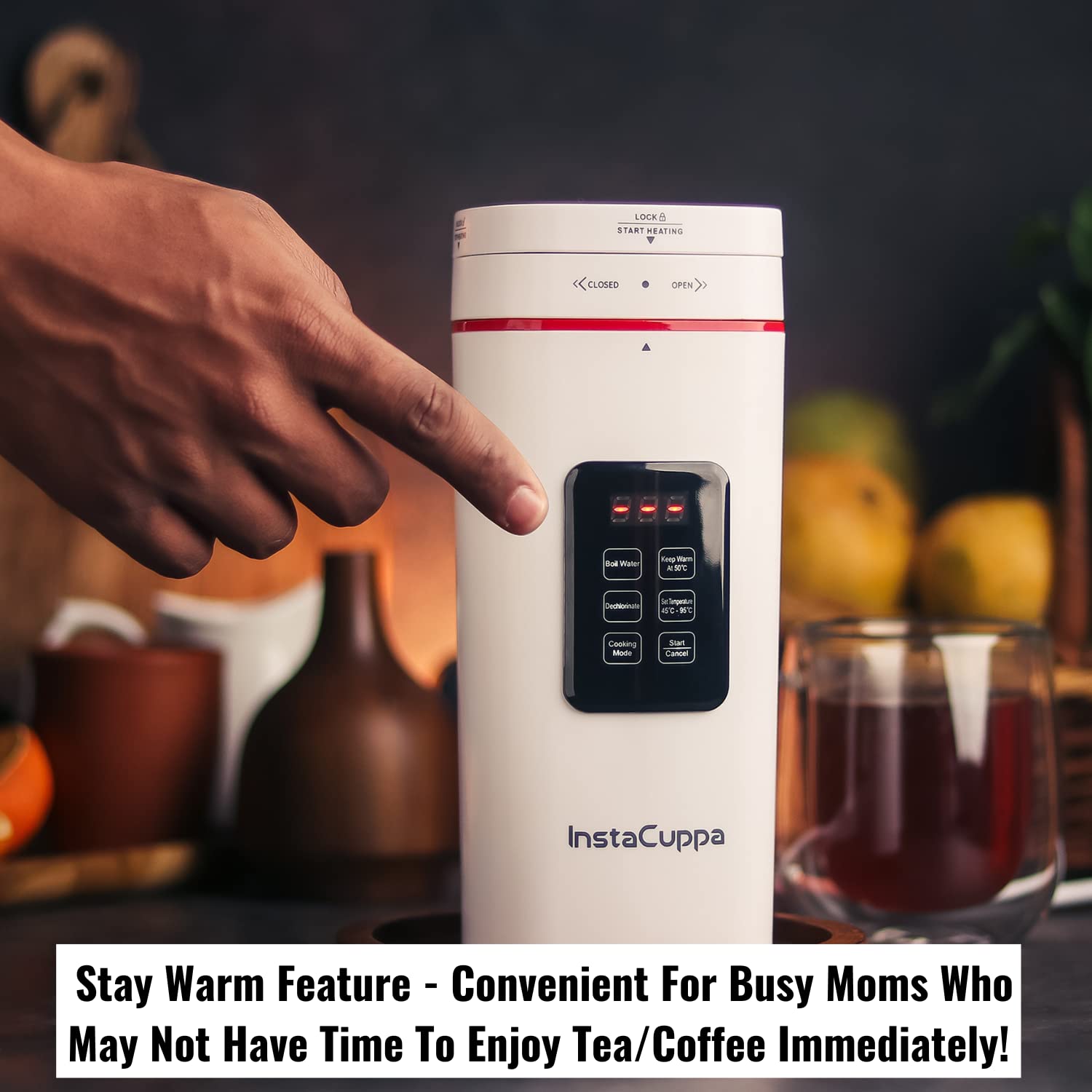 InstaCuppa Portable Electric Kettle With Temperature Control, Travel Electric Water Bottle For Boiling Hot Water with Cool Touch Exterior, Automatic Shut Off, Dry Boil Protection, 500 ML, 300 Watts