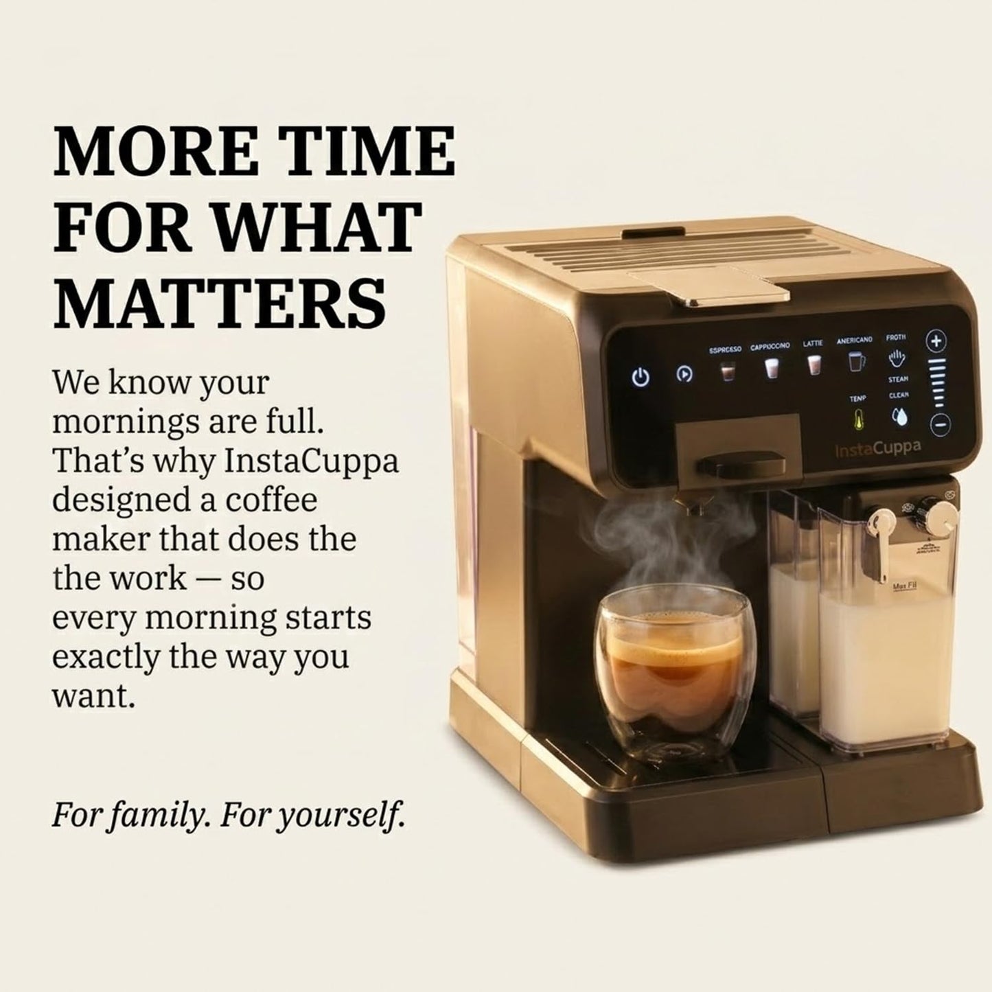 InstaCuppa Espresso Coffee Maker with Built-In Milk Frother - Nespresso Original, Dolce Gusto and Ground Coffee Compatible, One-Touch 4 Cafe-Style Drinks, Adjustable Volume Control