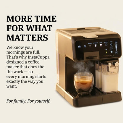 InstaCuppa Espresso Coffee Maker with Built-In Milk Frother - Nespresso Original, Dolce Gusto and Ground Coffee Compatible, One-Touch 4 Cafe-Style Drinks, Adjustable Volume Control