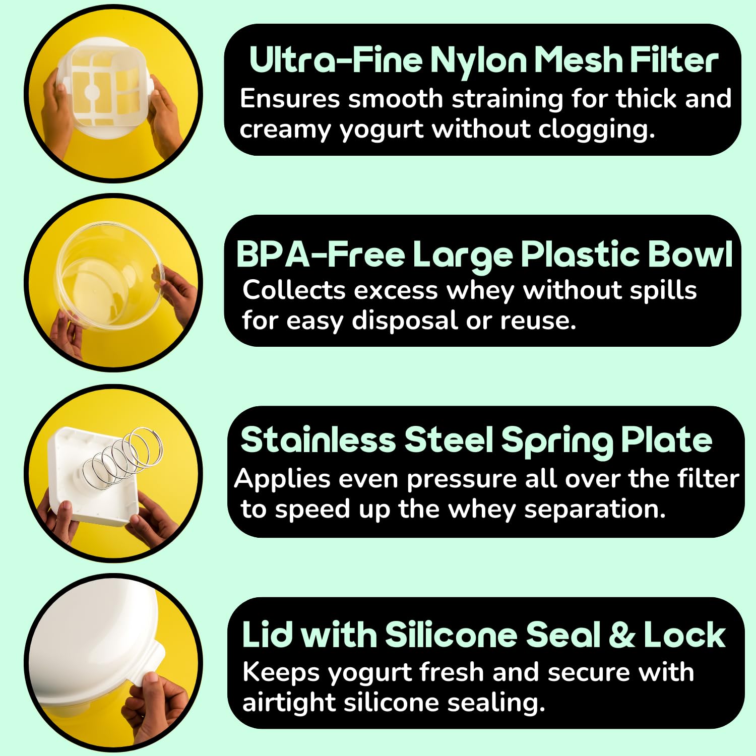 InstaCuppa Greek Yogurt Maker 2.5 Litres | BPA-Free Strainer & Container with Nylon Inner Mesh for Thick Homemade HungCurd | Ideal for Low Fat & High Protein Yogurt