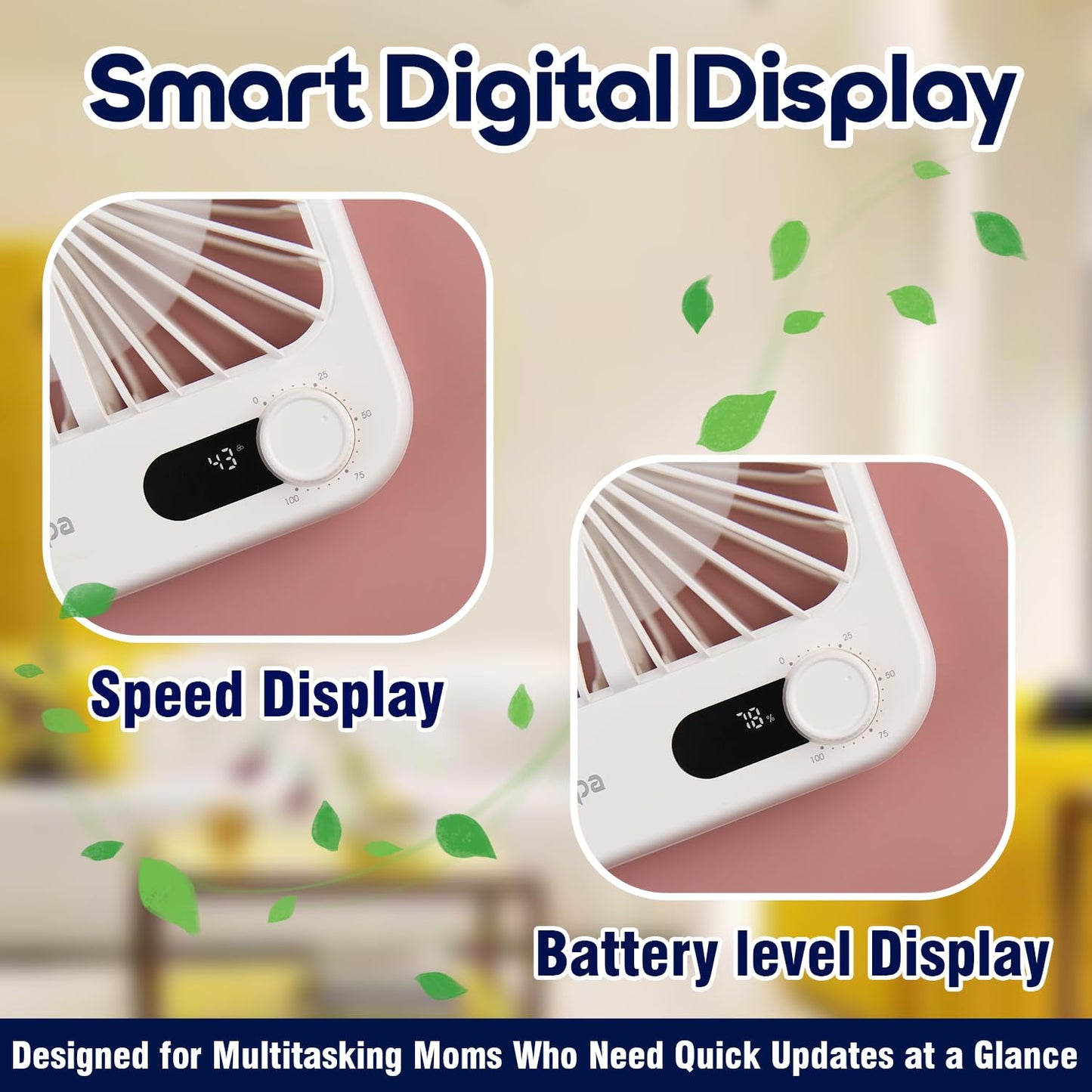 InstaCuppa USB Rechargeable Fan with Adjustable Speed - Dual Use Table and Wall Mount, Speed and Battery Display, Aroma Diffuser, Quiet Under 40 dB