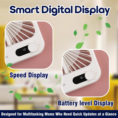 InstaCuppa USB Rechargeable Fan with Adjustable Speed - Dual Use Table and Wall Mount, Speed and Battery Display, Aroma Diffuser, Quiet Under 40 dB