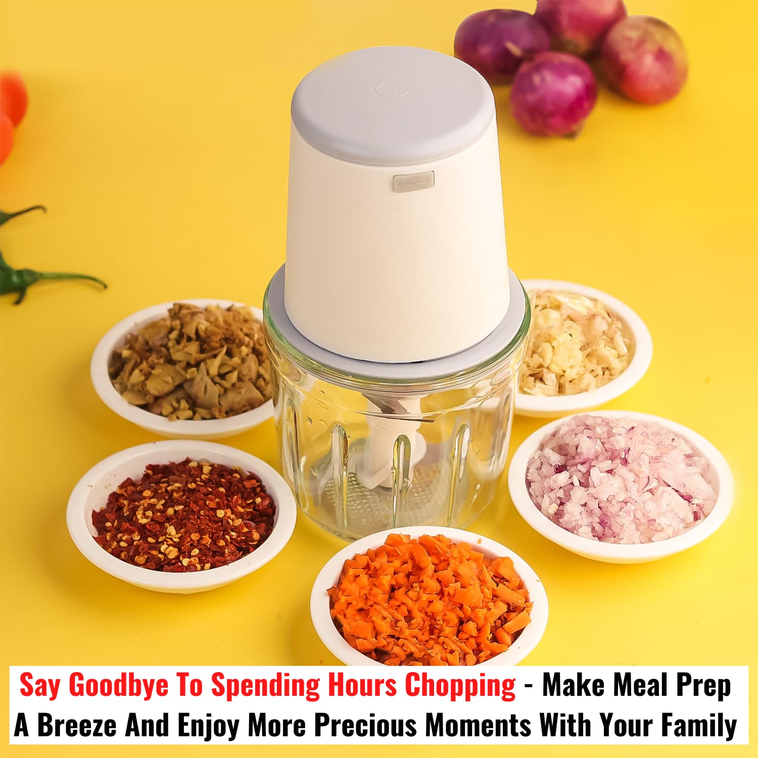 InstaCuppa Rechargeable Mini Electric Chopper, Chops In Less Than 10secs, Simple One Touch Operation, Long Battery Life, Easy To Carry Around
