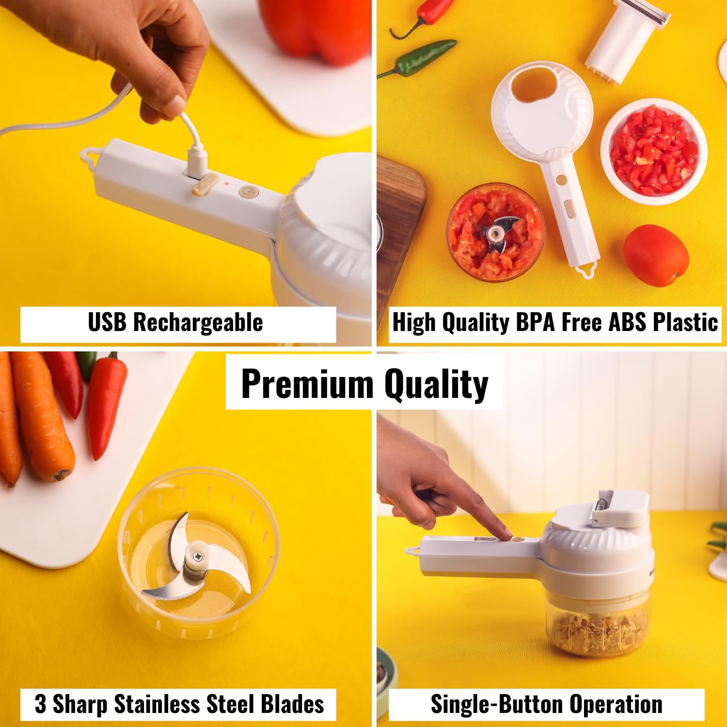 InstaCuppa 3-in-1 Rechargeable Kitchen Chopper, Peeler, and Scrubber - 250ml - Time-Saving Solution for Busy Moms, 250 ml