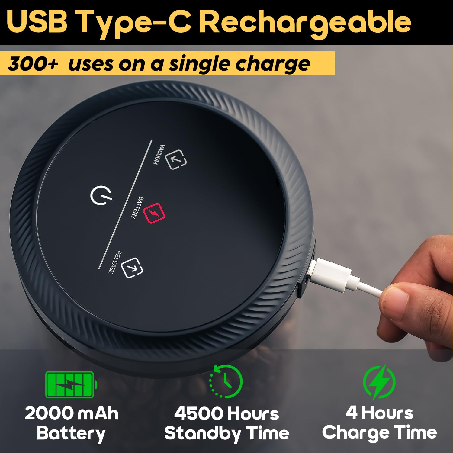 InstaCuppa Rechargeable Vacuum Canister 500g | Airtight Storage with 30kPa Vacuum Seal | USB-C Powered | 300+ Uses per Charge | LED Touch | Borosilicate Glass Jar for Coffee, Cereal & Chocolate Powder