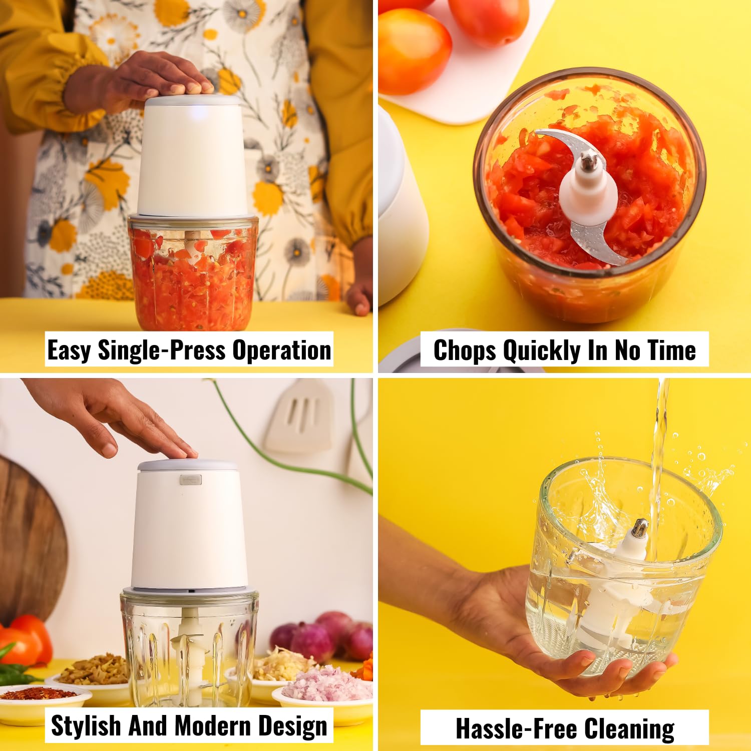 InstaCuppa Rechargeable Mini Electric Chopper, Chops In Less Than 10secs, Simple One Touch Operation, Long Battery Life, Easy To Carry Around