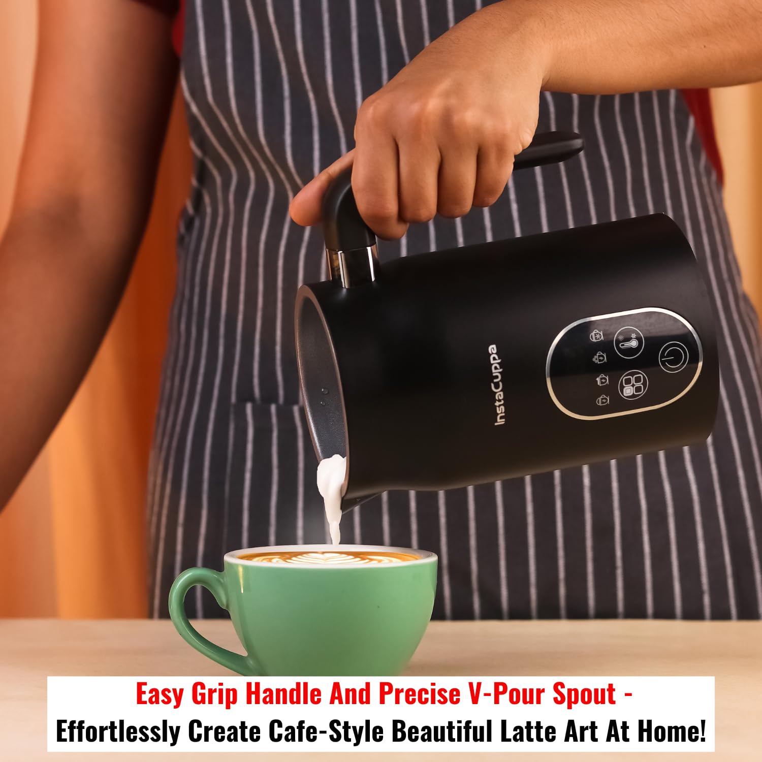 InstaCuppa 4-in-1 Electric Milk Frother with Smart Temperature Control - Touch Panel - Versatile Hot & Cold Foam Maker and Milk Warmer, Ideal for Lattes, Cappuccinos, Hot Chocolate - 500 Watts Black