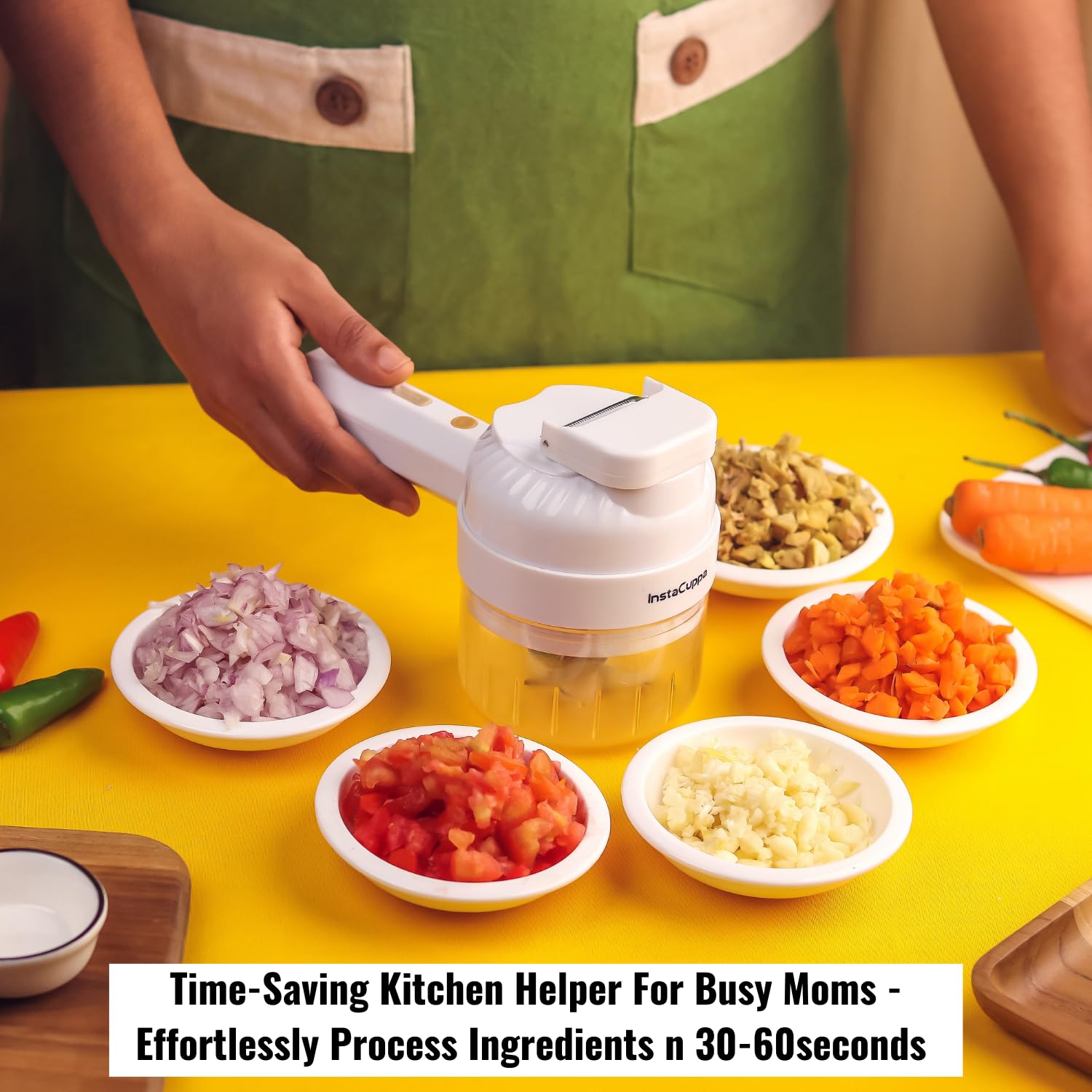 InstaCuppa 3-in-1 Rechargeable Kitchen Chopper, Peeler, and Scrubber - 250ml - Time-Saving Solution for Busy Moms, 250 ml