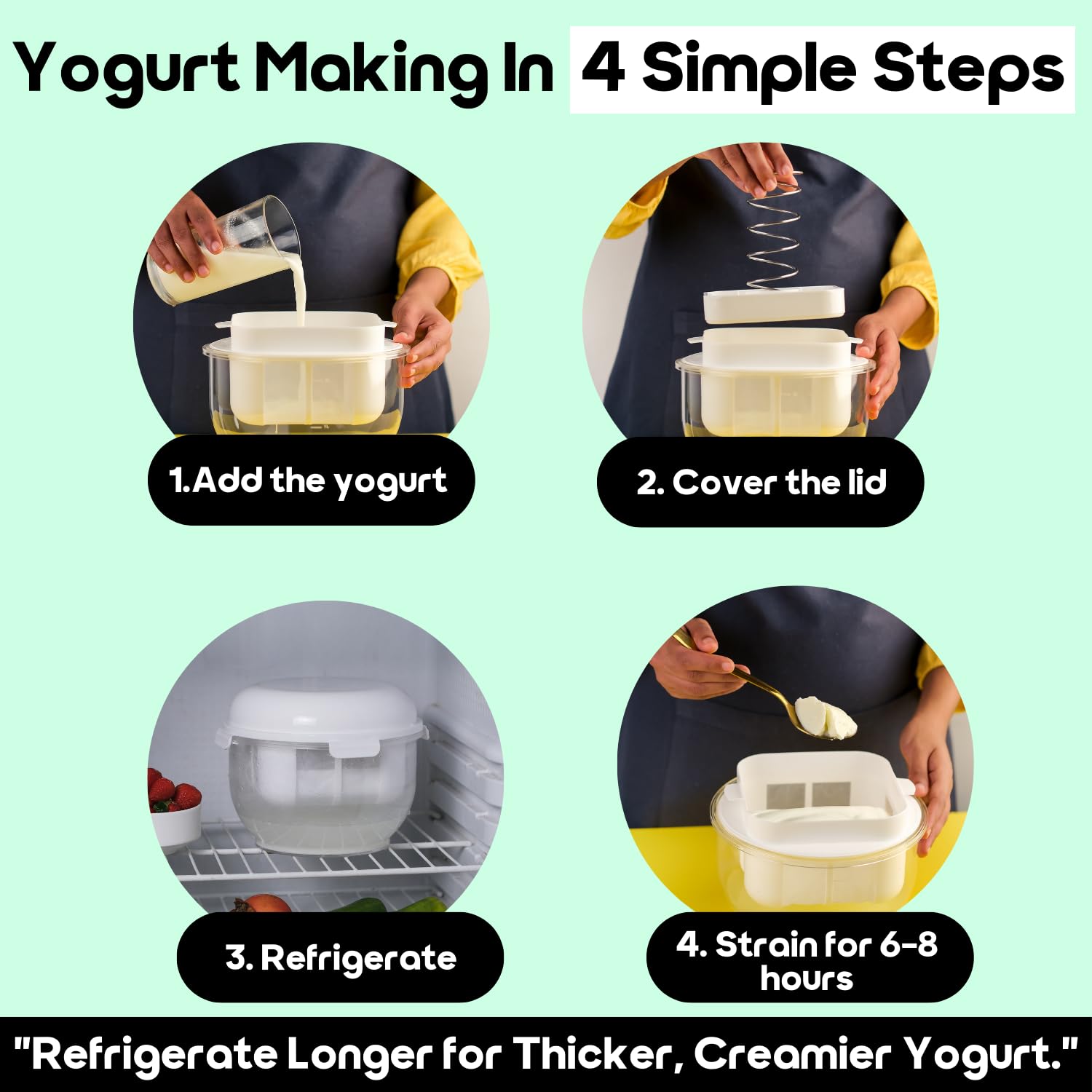 InstaCuppa Greek Yogurt Maker 2.5 Litres | BPA-Free Strainer & Container with Nylon Inner Mesh for Thick Homemade HungCurd | Ideal for Low Fat & High Protein Yogurt
