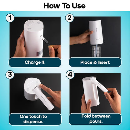 InstaCuppa Automatic Water Dispenser for Gallon Bottles | 2000mAh Rechargeable USB Type-C | Digital Display with Countdown Timer | Foldable Hygienic Spout & Food-Grade Silicone Hose