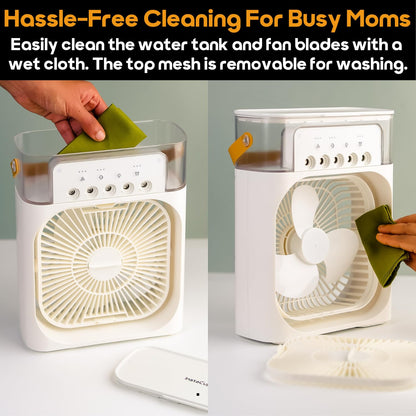InstaCuppa Portable Humidifier with Fan, Ultrasonic Cool Mist Humidifier 600 ML - 3 Mist Settings, 3 Fan Speeds, 7 Colour LED Light, Timer, USB Powered