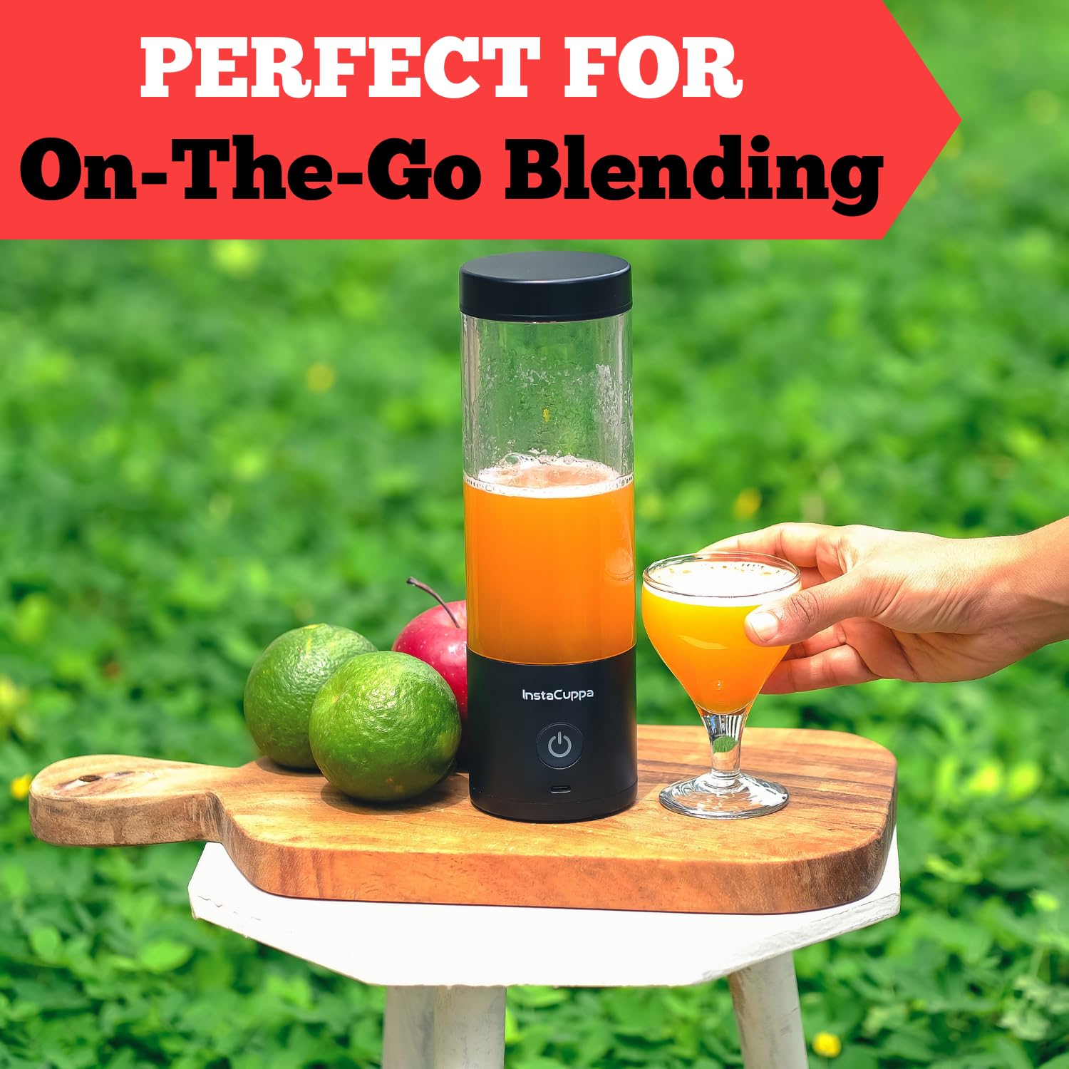 InstaCuppa Ultra Slim Portable Blender Bottle – 180W Power, 3000mAh Battery, USB Type-C Rechargeable, 6 Stainless Steel Blades, 480ml Capacity with Markings, Magnetic Lock Safety (Upgraded Edition)