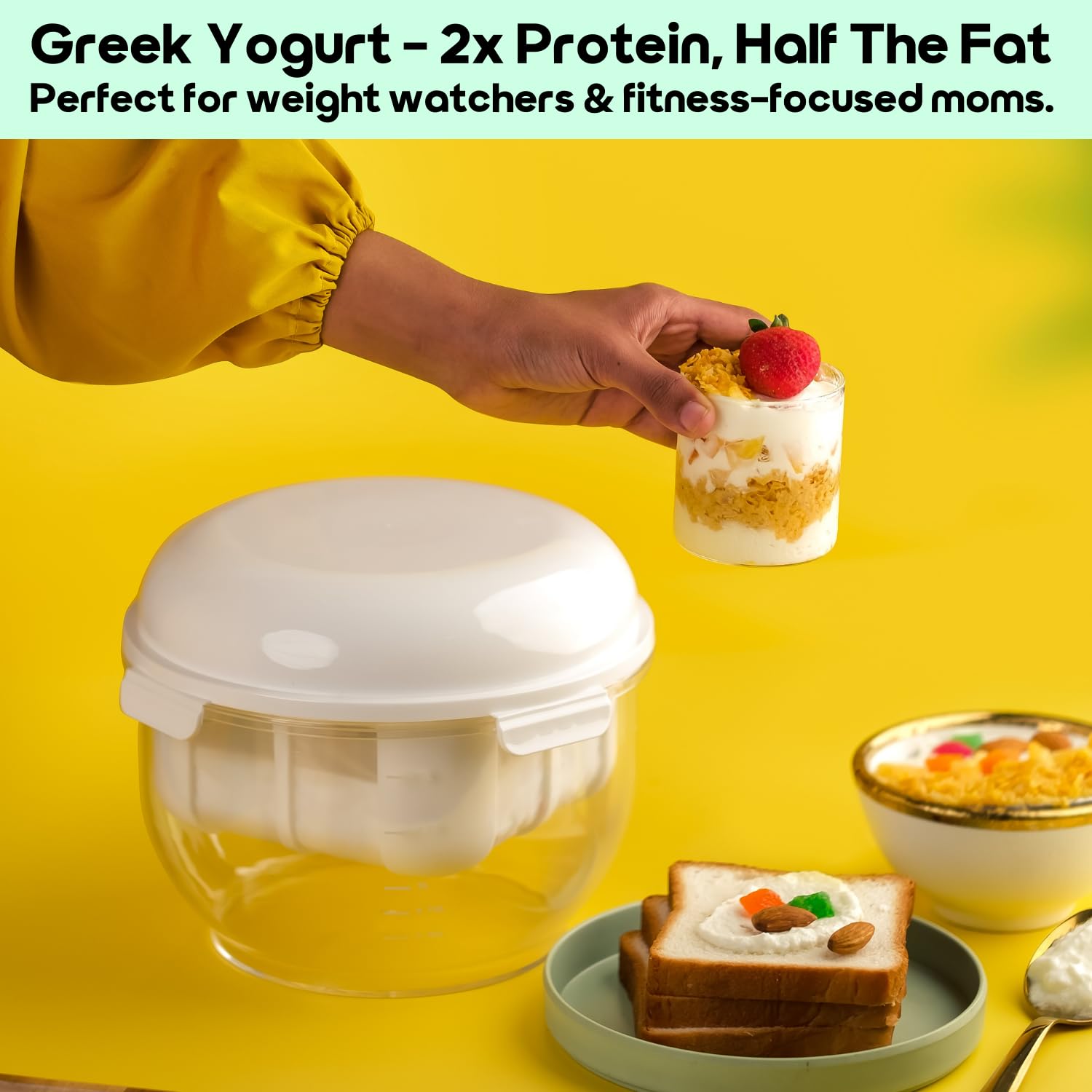 InstaCuppa Greek Yogurt Maker 2.5 Litres | BPA-Free Strainer & Container with Nylon Inner Mesh for Thick Homemade HungCurd | Ideal for Low Fat & High Protein Yogurt