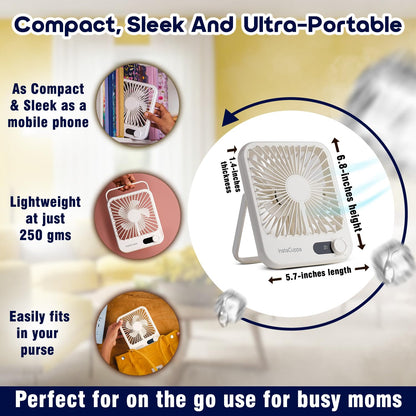 InstaCuppa USB Rechargeable Fan with Adjustable Speed - Dual Use Table and Wall Mount, Speed and Battery Display, Aroma Diffuser, Quiet Under 40 dB