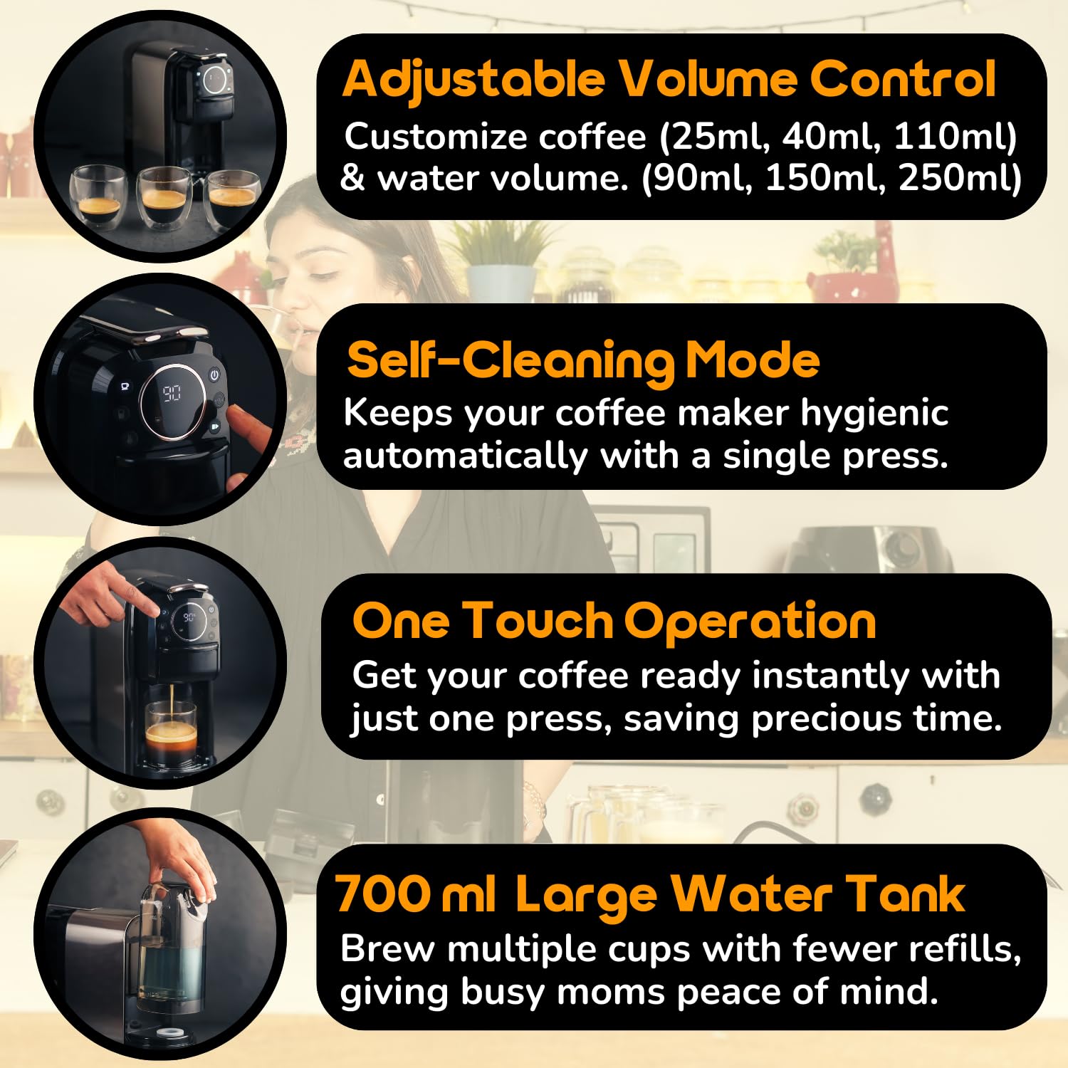InstaCuppa 3-in-1 Espresso Coffee Maker | Works with Ground Coffee, Pods & Capsules | Electric Kettle Mode with Temperature Control | Adjustable Volume | Self-Cleaning | LED Touch Control and Display