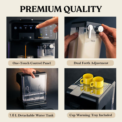 InstaCuppa Espresso Coffee Maker with Built-In Milk Frother - Nespresso Original, Dolce Gusto and Ground Coffee Compatible, One-Touch 4 Cafe-Style Drinks, Adjustable Volume Control