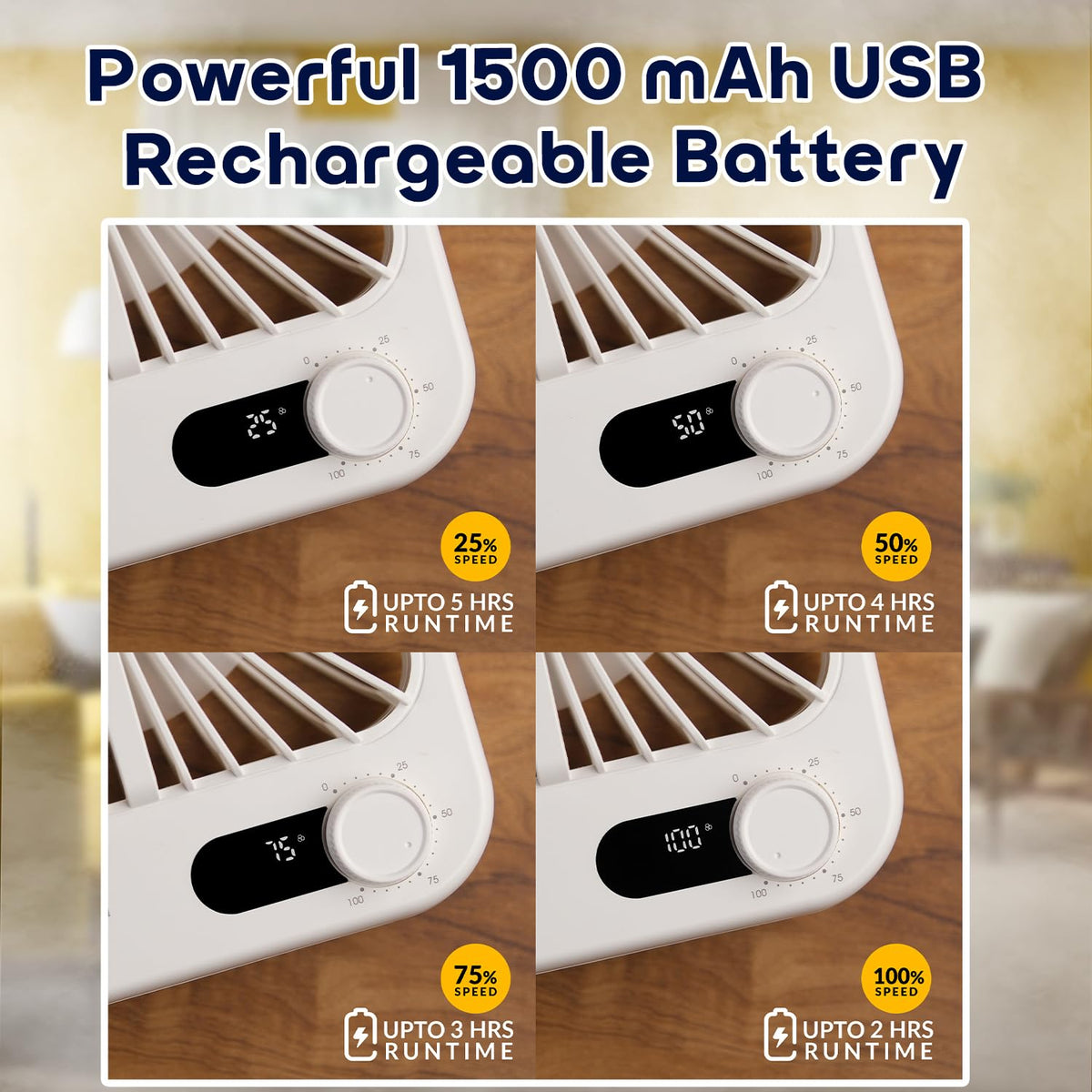 InstaCuppa USB Rechargeable Fan with Adjustable Speed - Dual Use Table and Wall Mount, Speed and Battery Display, Aroma Diffuser, Quiet Under 40 dB