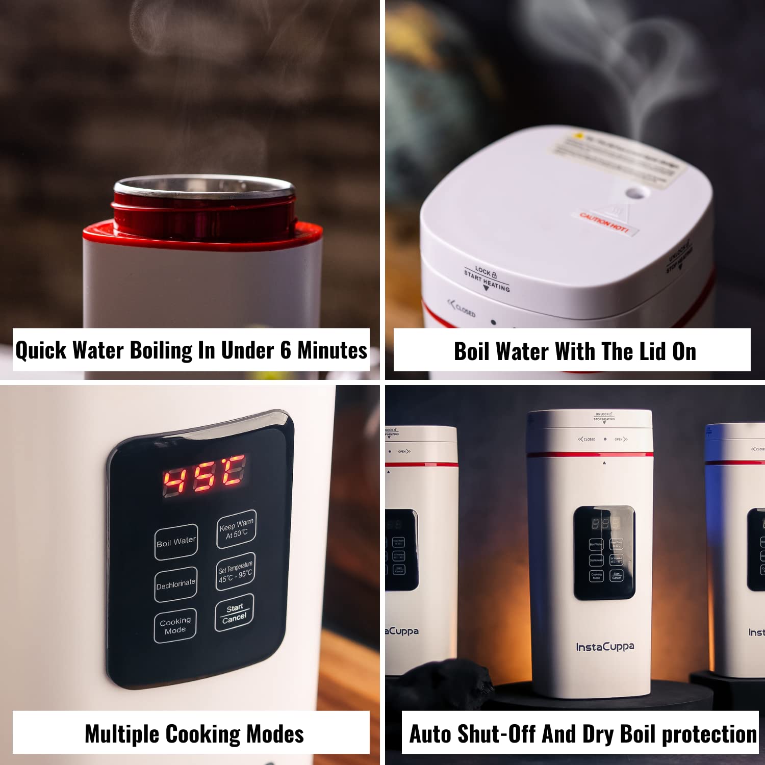 InstaCuppa Portable Electric Kettle With Temperature Control, Travel Electric Water Bottle For Boiling Hot Water with Cool Touch Exterior, Automatic Shut Off, Dry Boil Protection, 500 ML, 300 Watts