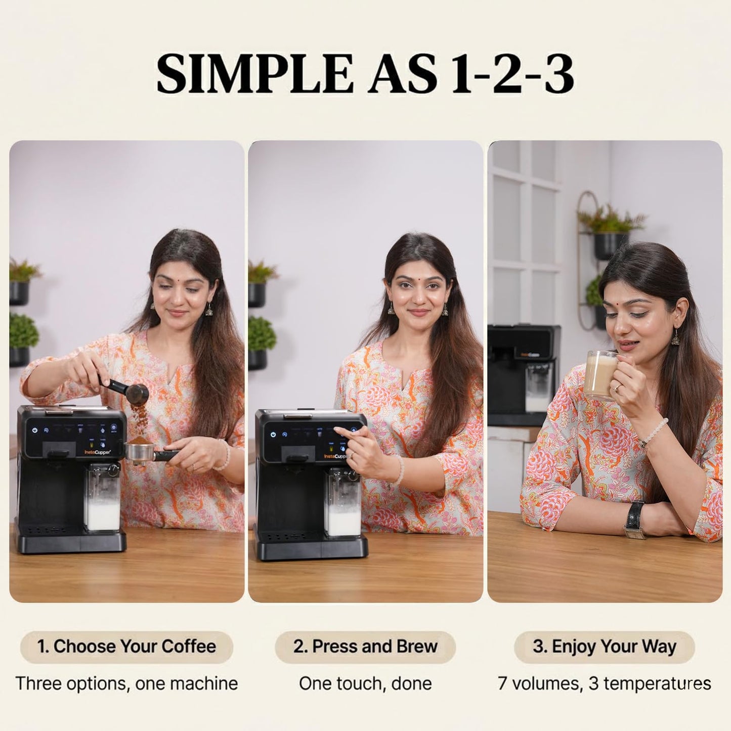 InstaCuppa Espresso Coffee Maker with Built-In Milk Frother - Nespresso Original, Dolce Gusto and Ground Coffee Compatible, One-Touch 4 Cafe-Style Drinks, Adjustable Volume Control