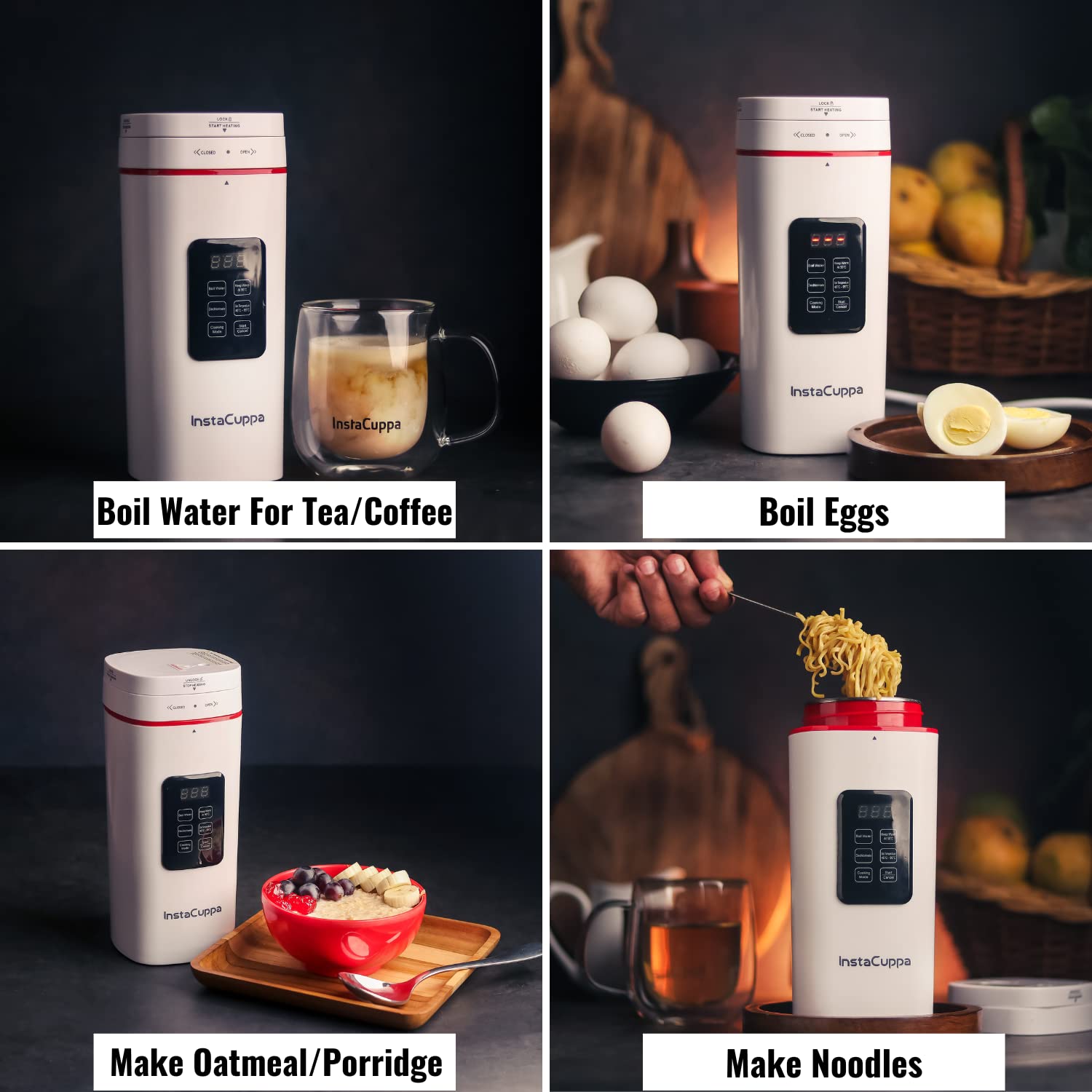 InstaCuppa Portable Electric Kettle With Temperature Control, Travel Electric Water Bottle For Boiling Hot Water with Cool Touch Exterior, Automatic Shut Off, Dry Boil Protection, 500 ML, 300 Watts