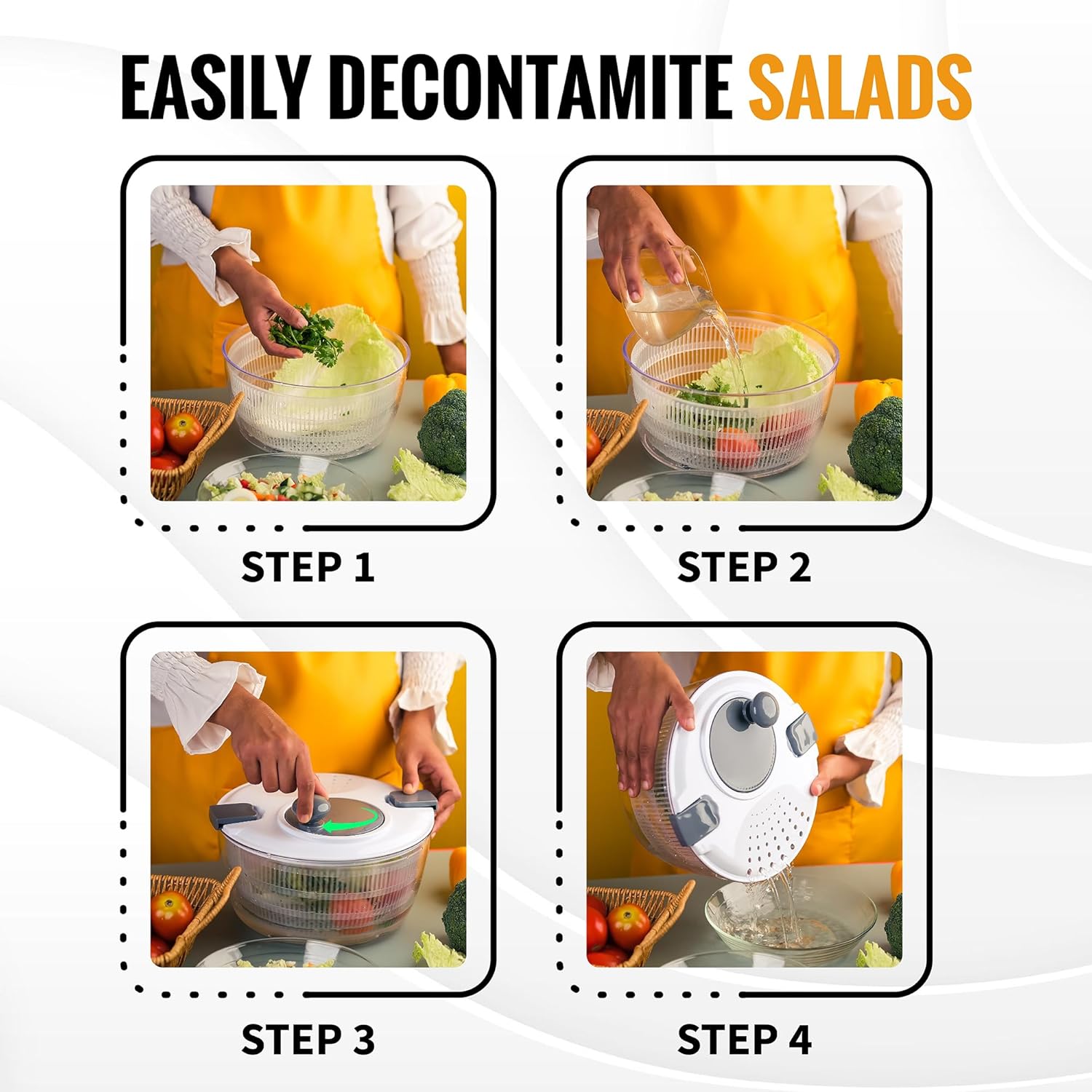 InstaCuppa 4L Salad Spinner and Dryer, BPA-Free, Multi-Function Pasta Bowl and Strainer for Kitchen, Includes Stainless Steel Vegetable Slicer, Carrot Grater & Shredder, Easy Food Washing & Drying