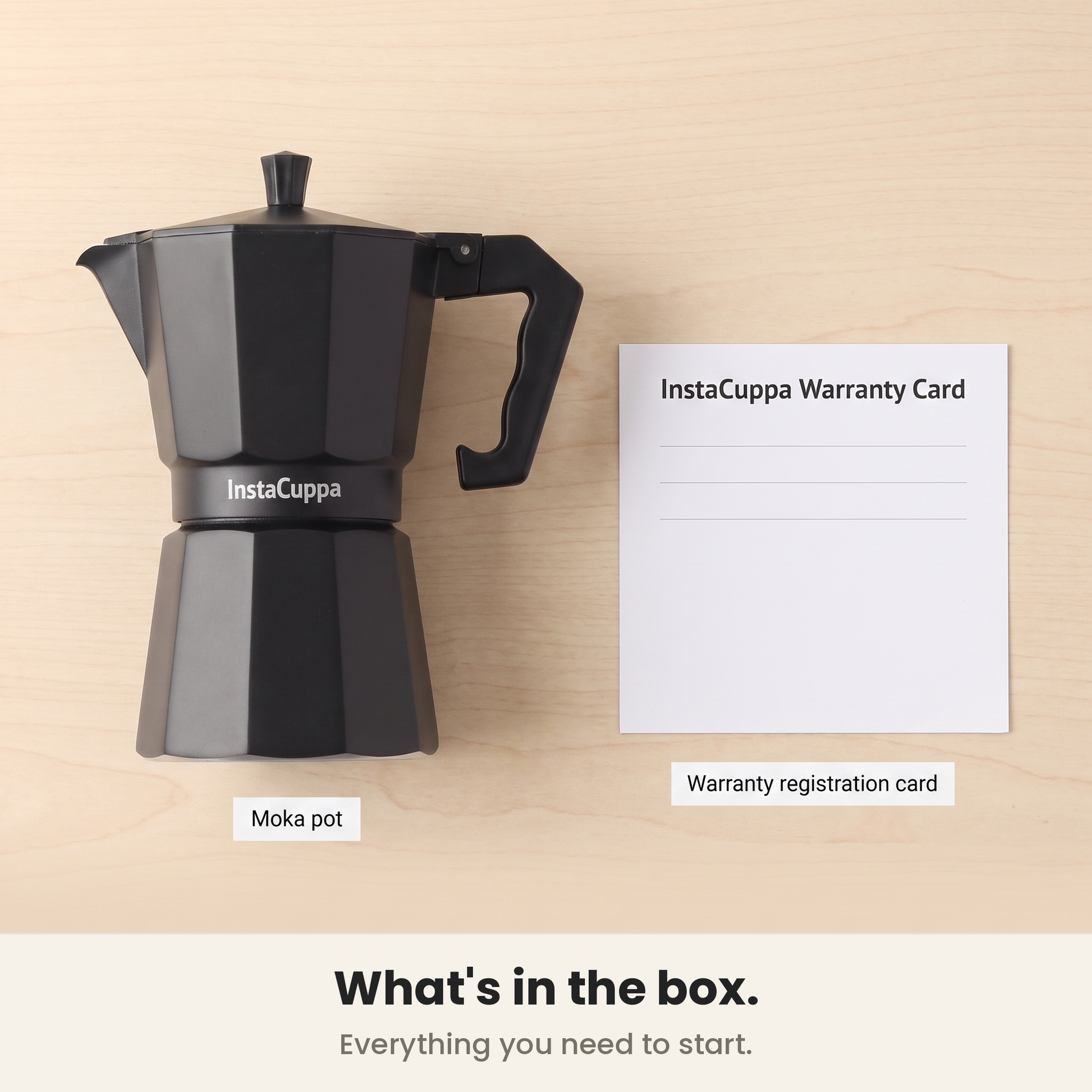InstaCuppa Aluminium Moka Pot - Black - moka pot with funnel, filter and gasket · 300 ml · 6 cup