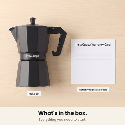 InstaCuppa Aluminium Moka Pot - Black - moka pot with funnel, filter and gasket · 300 ml · 6 cup