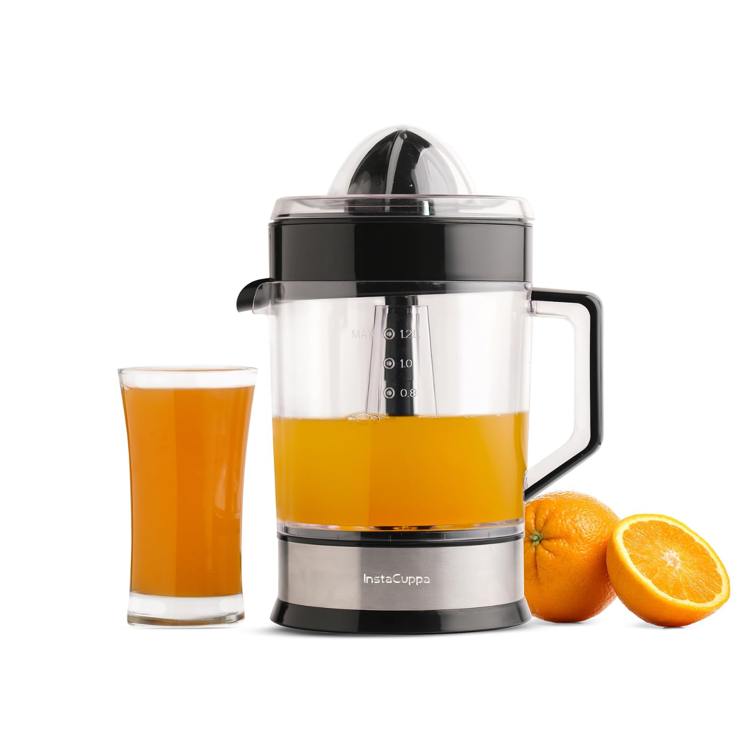 InstaCuppa Electric Citrus Juicer for Busy Moms | Quiet 40W Copper Motor | Dual Cones for Small & Large Fruits | BPA-Free | 1200ml Jar | Maximum Juice Extraction for Lemon, Orange & Sweet Lime