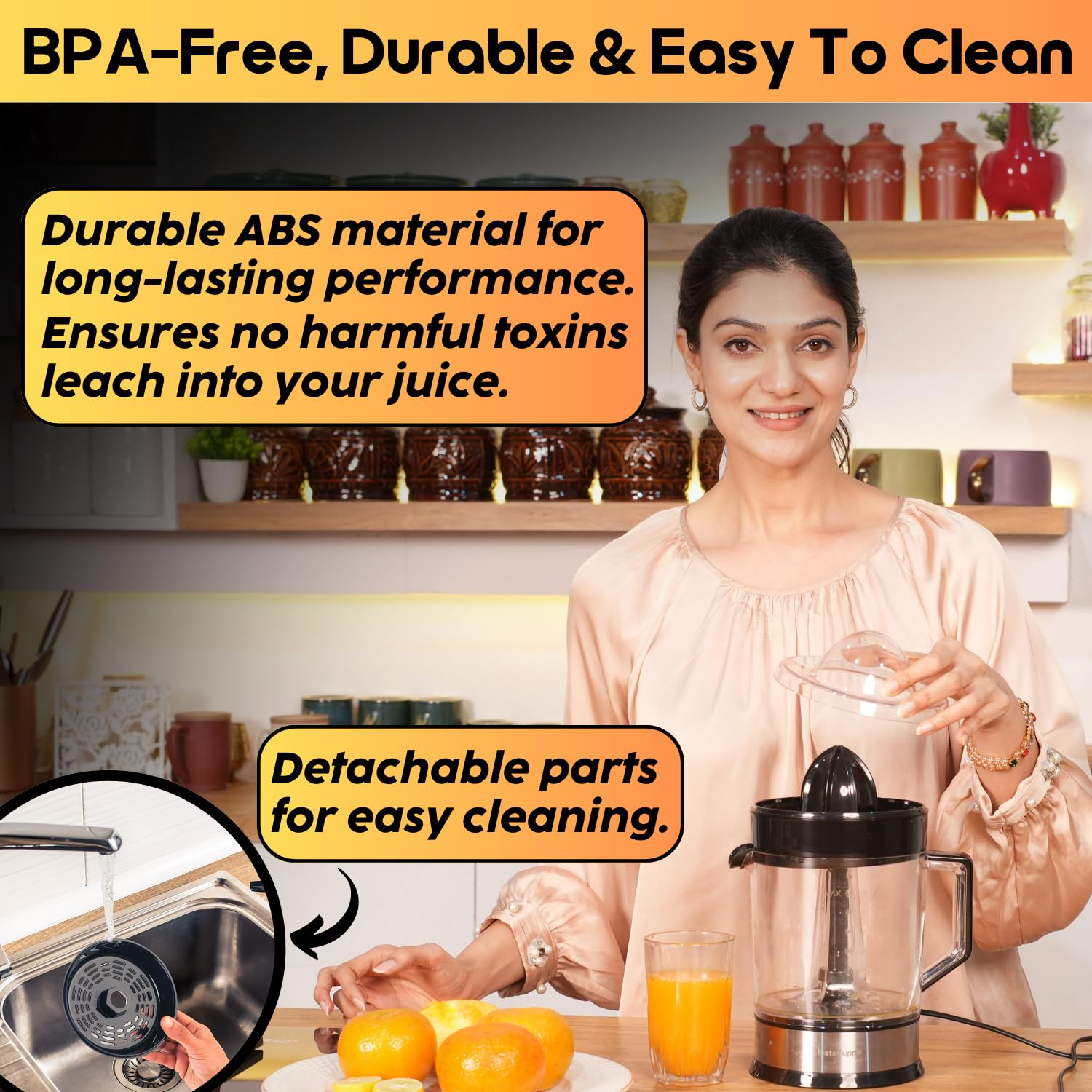 InstaCuppa Electric Citrus Juicer for Busy Moms | Quiet 40W Copper Motor | Dual Cones for Small & Large Fruits | BPA-Free | 1200ml Jar | Maximum Juice Extraction for Lemon, Orange & Sweet Lime