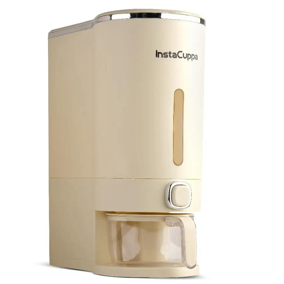 InstaCuppa 10 Kg Rice Dispenser | Airtight Plastic Dry Grain Storage Container with Measuring Cup & Strainer | BPA-Free & Odorless | Single-Button Dispensing Kitchen Organizer 