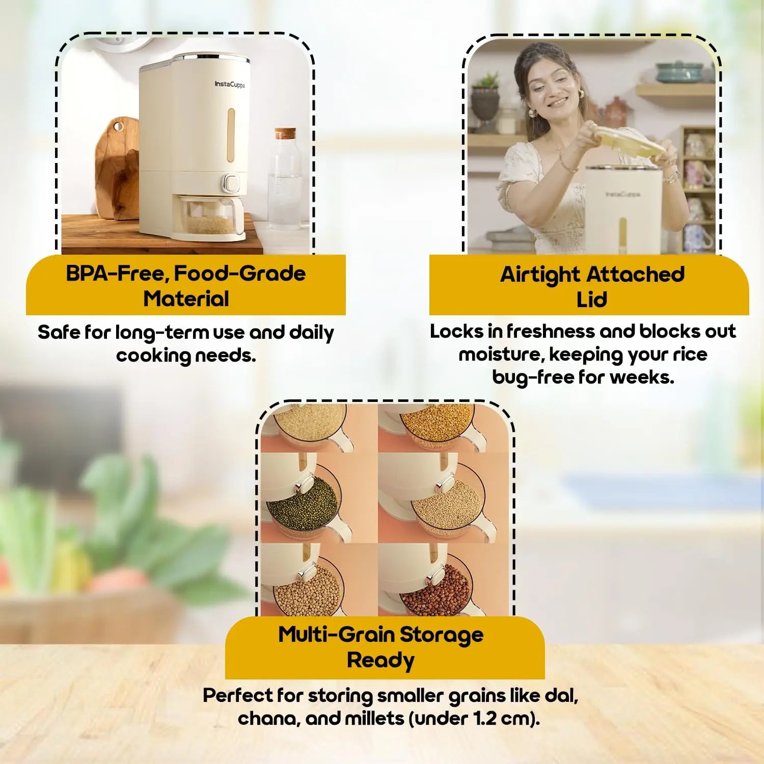 InstaCuppa bpa-free food grade plastic material durable construction, odorless and safe container, for healthy chemical-free food storage