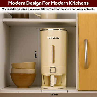 InstaCuppa rice dispenser 10kg vertical sleek design, space-saving storage solution, for small Indian kitchen countertops