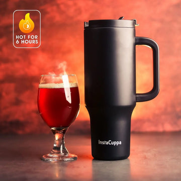 InstaCuppa 1200 mL Insulated Tumbler with Lid, BPA Reusable Straw and Handle - Stainless Steel, Keeps Beverages Hot and Cold, Fits Cup Holders, Ideal for Water, Coffee, Tea, Coffee Mug for Home, Office