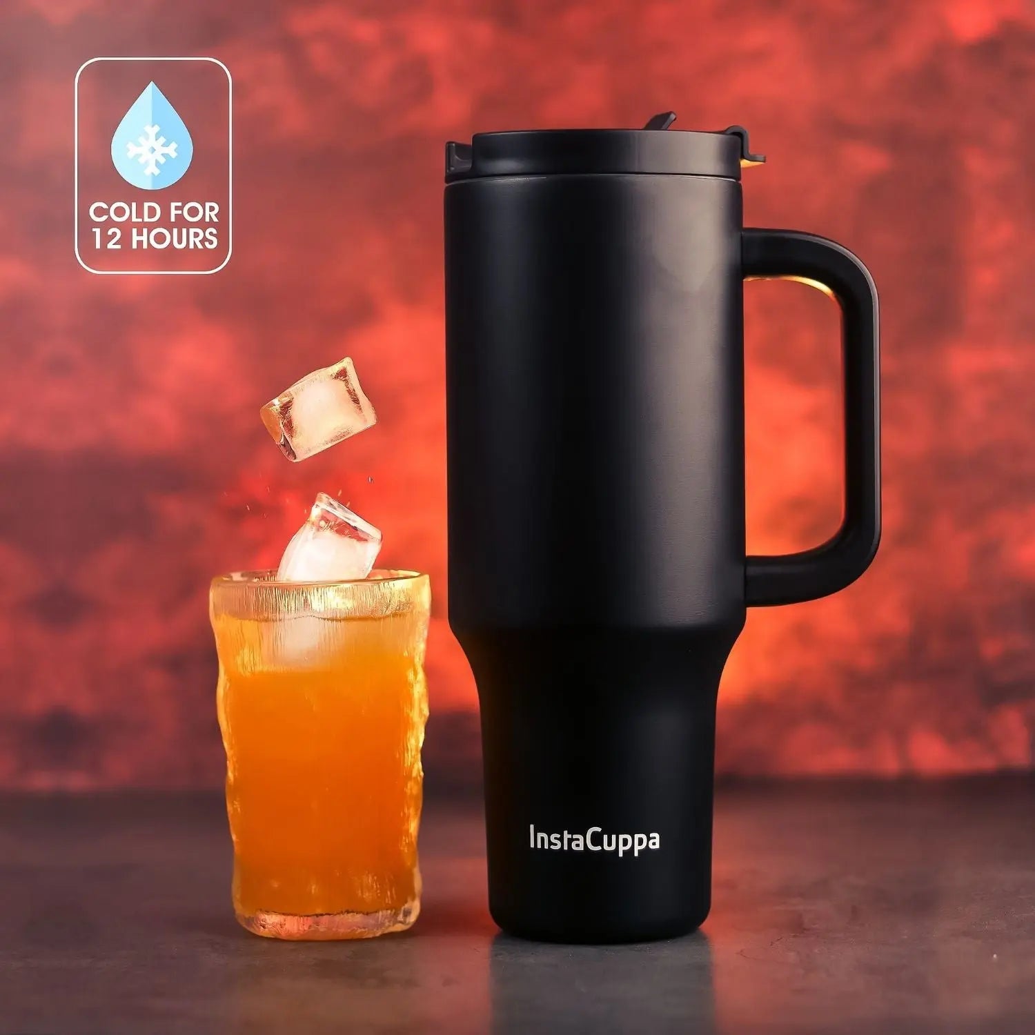 InstaCuppa 1200 mL Insulated Tumbler with Lid, BPA Reusable Straw and Handle - Stainless Steel, Keeps Beverages Hot and Cold, Fits Cup Holders, Ideal for Water, Coffee, Tea, Coffee Mug for Home, Office 