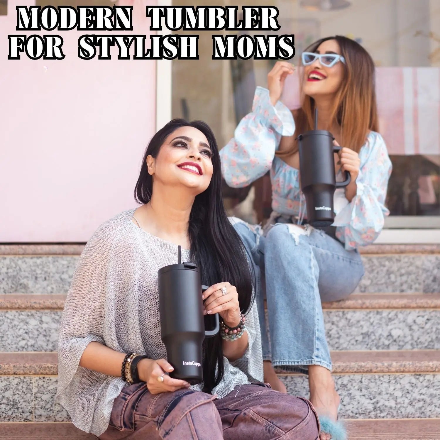 InstaCuppa 1200 mL Insulated Tumbler with Lid, BPA Reusable Straw and Handle - Stainless Steel, Keeps Beverages Hot and Cold, Fits Cup Holders, Ideal for Water, Coffee, Tea, Coffee Mug for Home, Office 