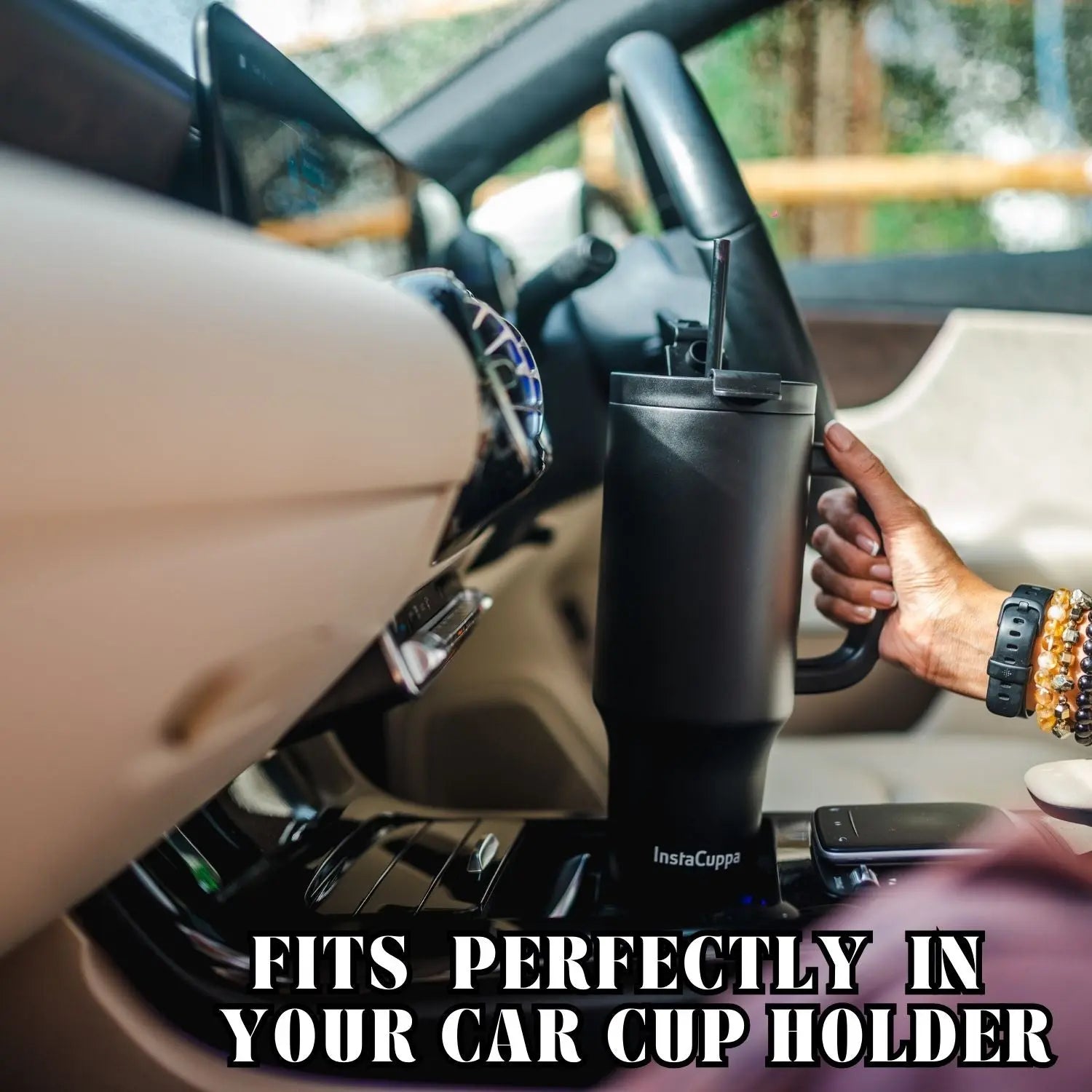 InstaCuppa 1200 mL Insulated Tumbler with Lid, BPA Reusable Straw and Handle - Stainless Steel, Keeps Beverages Hot and Cold, Fits Cup Holders, Ideal for Water, Coffee, Tea, Coffee Mug for Home, Office 
