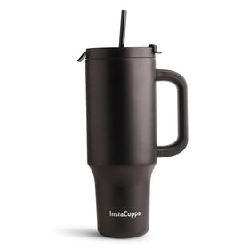 InstaCuppa 1200 mL Insulated Tumbler with Lid, BPA Reusable Straw and Handle - Stainless Steel, Keeps Beverages Hot and Cold, Fits Cup Holders, Ideal for Water, Coffee, Tea, Coffee Mug for Home, Office  1200 ML / Black
