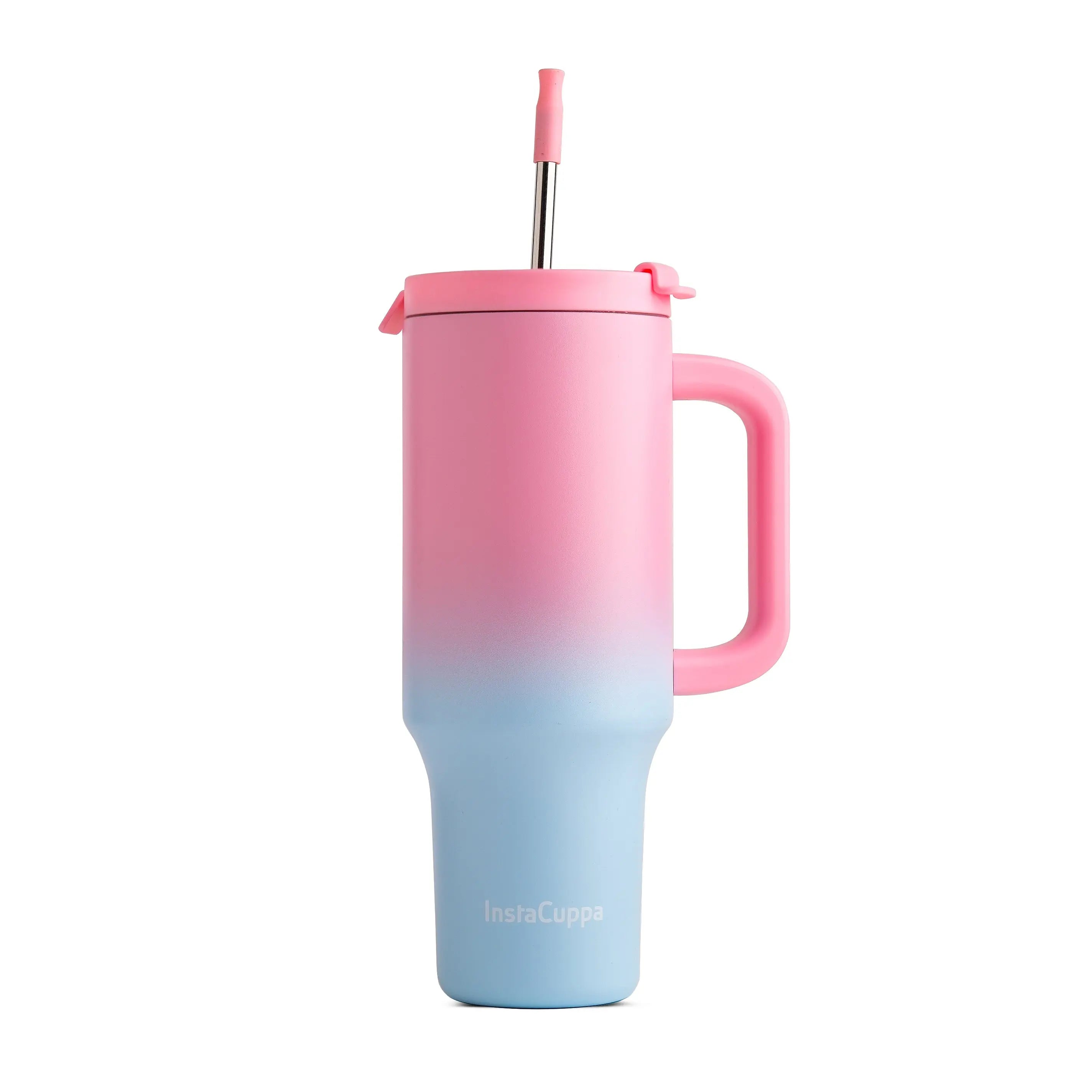 InstaCuppa 1200 mL Insulated Tumbler with Lid, BPA Reusable Straw and Handle - Stainless Steel, Keeps Beverages Hot and Cold, Fits Cup Holders, Ideal for Water, Coffee, Tea, Coffee Mug for Home, Office  1200 ML / Pink