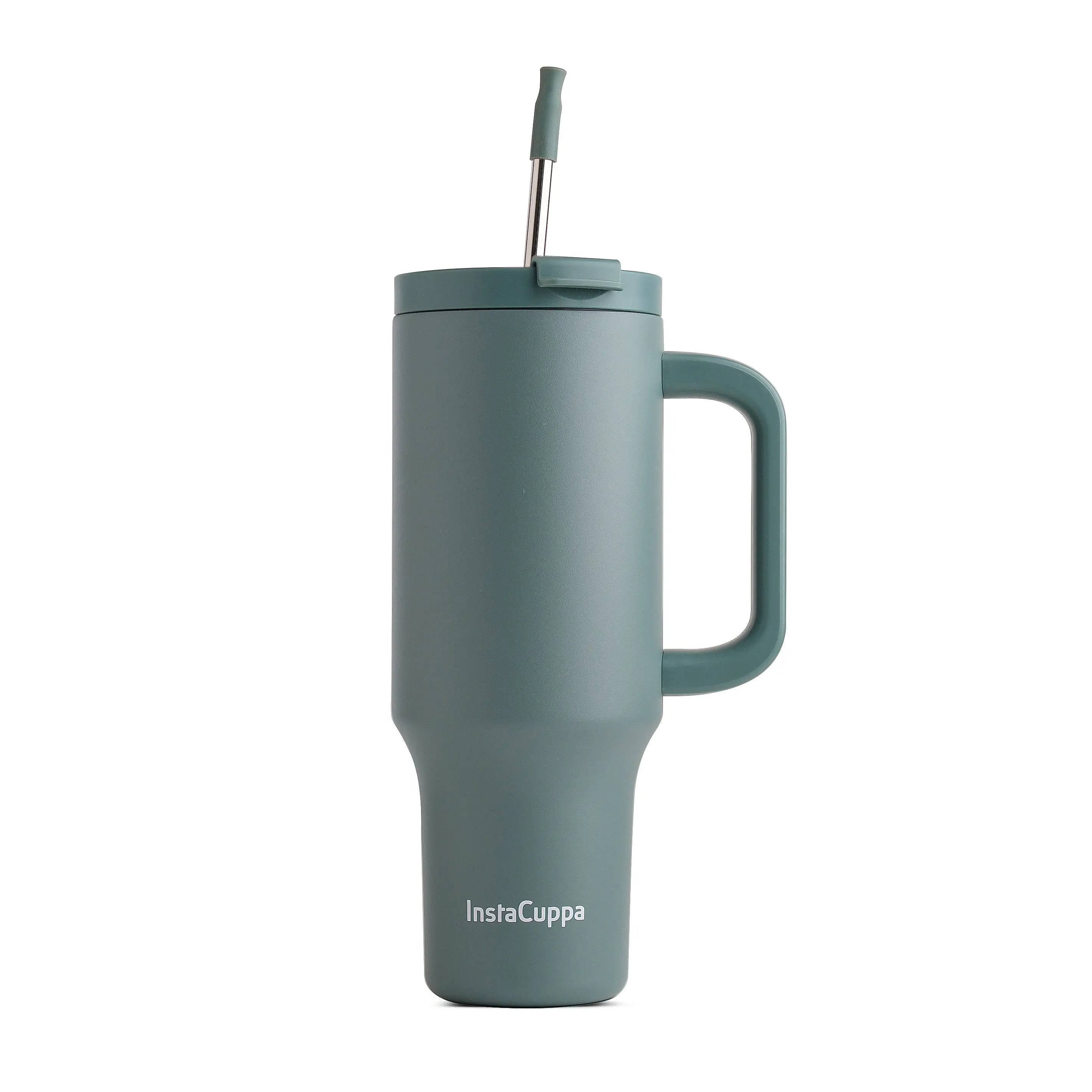 InstaCuppa 1200 mL Insulated Tumbler with Lid, BPA Reusable Straw and Handle - Stainless Steel, Keeps Beverages Hot and Cold, Fits Cup Holders, Ideal for Water, Coffee, Tea, Coffee Mug for Home, Office  1200 ML / Green