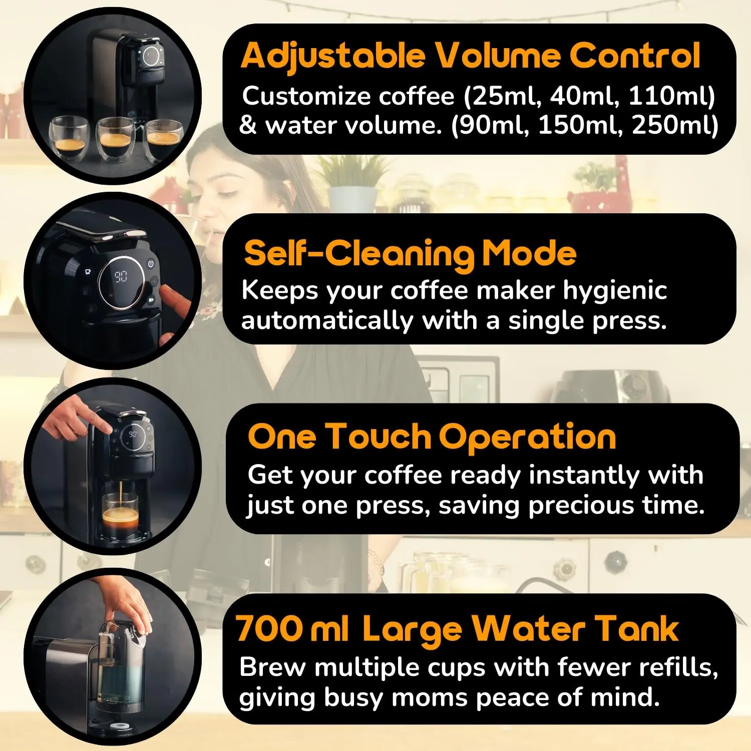 InstaCuppa 3-in-1 Espresso Coffee Maker | Works with Ground Coffee, Pods & Capsules | Electric Kettle Mode with Temperature Control | Adjustable Volume | Self-Cleaning | LED Touch Control and Display 