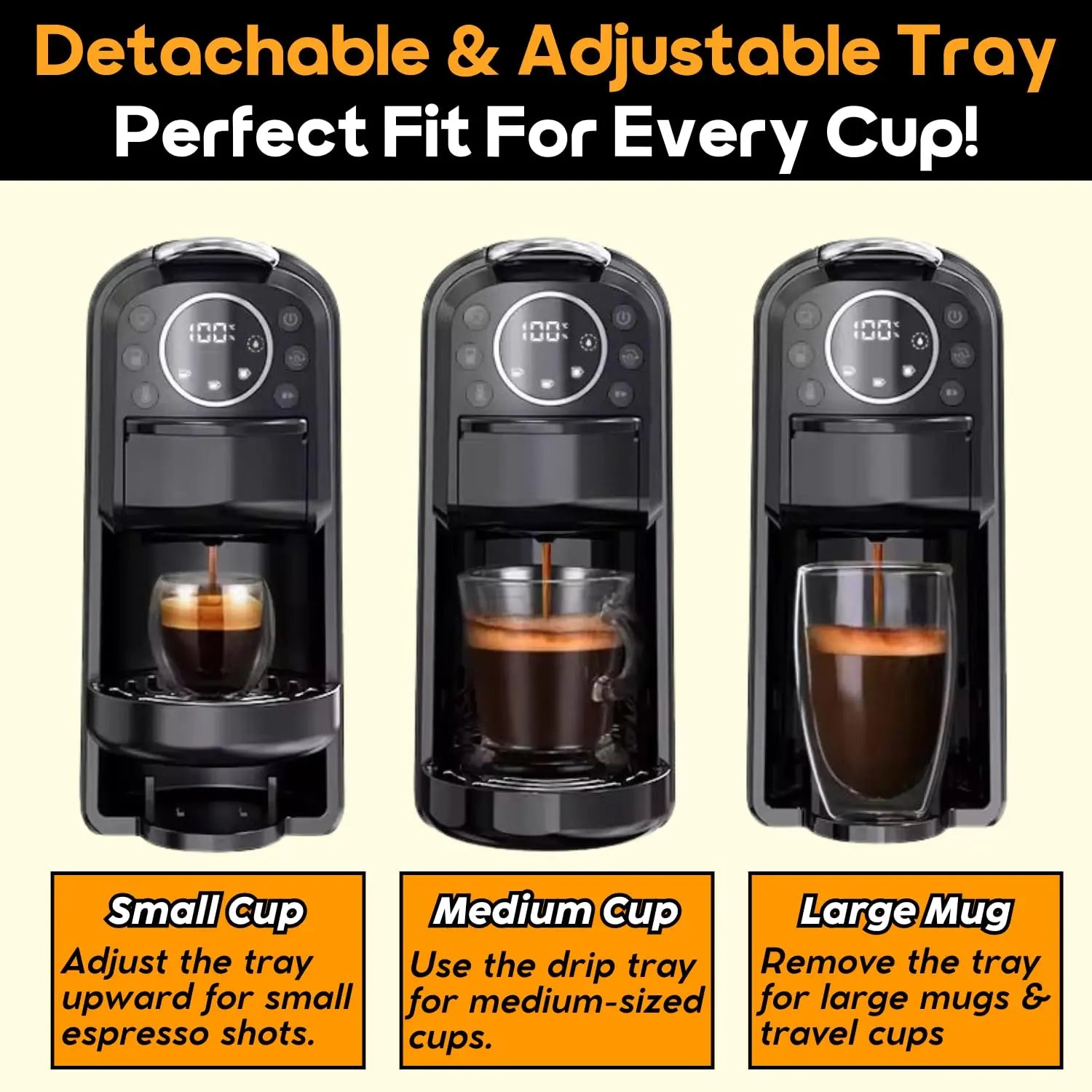 InstaCuppa 3-in-1 Espresso Coffee Maker | Works with Ground Coffee, Pods & Capsules | Electric Kettle Mode with Temperature Control | Adjustable Volume | Self-Cleaning | LED Touch Control and Display 
