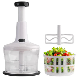 InstaCuppa manual vegetable chopper 3-in-1 with salad spinner and egg whisker attachments - 1.2 litre capacity press to chop for busy Indian moms
