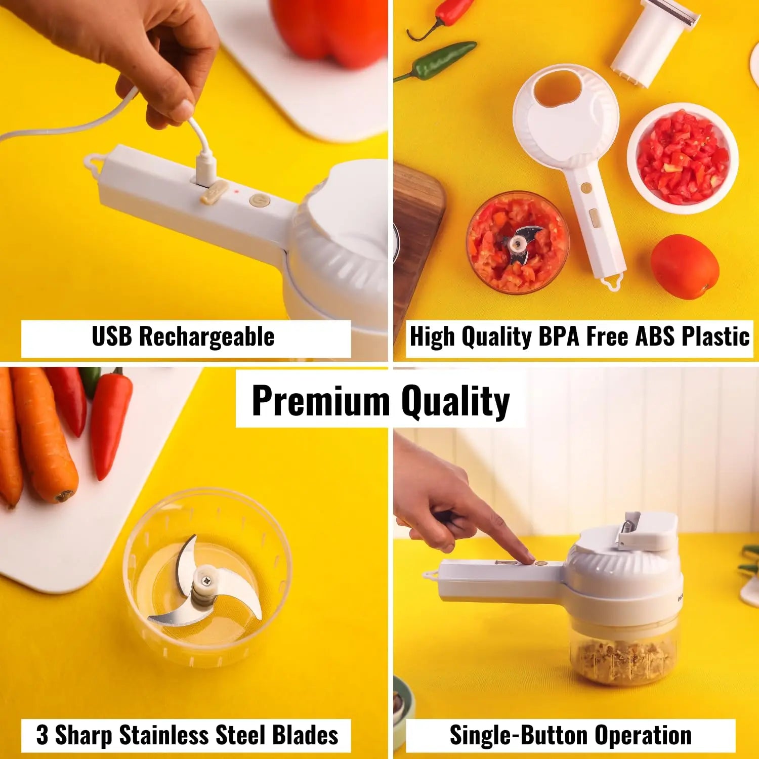 InstaCuppa 3-in-1 Rechargeable Kitchen Chopper, Peeler, and Scrubber - 250ml - Time-Saving Solution for Busy Moms, 250 ml 