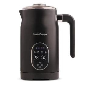 InstaCuppa coffee frother machine 4-in-1 with LED touch panel and glass lid on white background