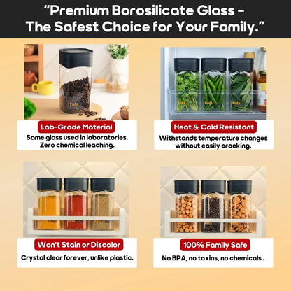 InstaCuppa airtight glass jar with vacuum lid borosilicate glass - lab-grade material, heat resistant, no stain, 100% family safe