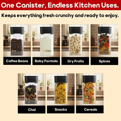 InstaCuppa airtight glass jar with vacuum lid endless uses - coffee beans, baby formula, dry fruits, spices, chai, snacks, cereals